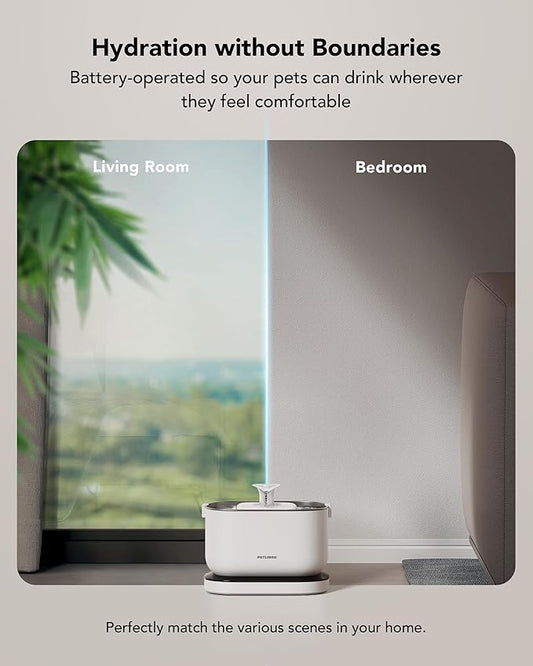 PETLIBRO Cordless Cat Water Fountain, Rechargeable Battery Operated Wireless Pet Water Fountain, 2.5L/84oz Cat Water Dispenser for Drinking with Quiet Pump Stainless Steel Tray Easy Clean BPA Free