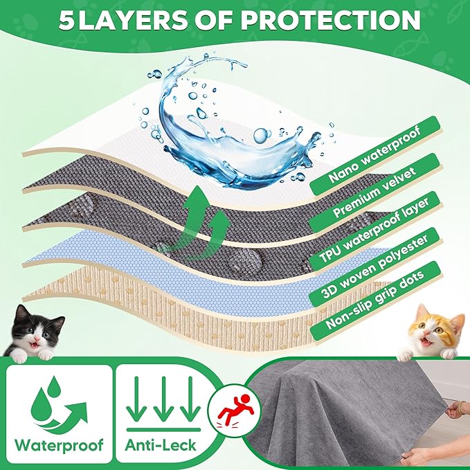 Loiion Cat Scratch Furniture Protector - Anti-Slip, Waterproof Sofa Cover to Keep Cats Off, Pet-Friendly Couch Protectors for 3 Cushion Couch, Gray Anti-Scratch Couch Cover for Pets and Kids 118"X71"