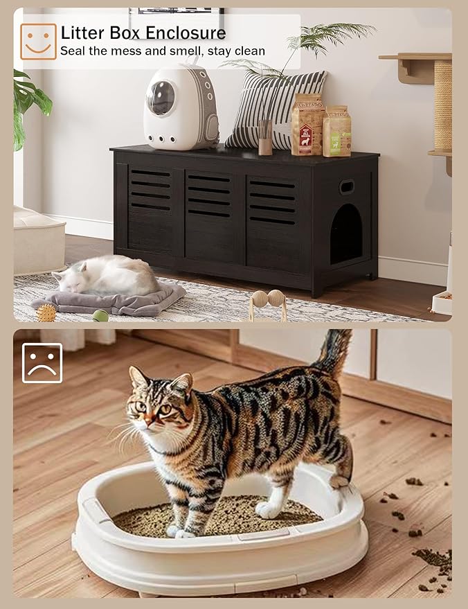 DINZI LVJ Litter Box Enclosure, Flip Top Litter Box Furniture, Hidden Cat Washroom, Wooden Cat House, End Table, 39.4" L x 19.7" W x 19.7" H, Good Ventilation, Easy to Assemble, Espresso