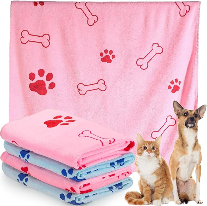 Chumia 4 Pcs Dog Towels for Drying Dog Puppy Bulk Microfiber Absorbent Paw Towel Pet Bathing Supplies Quick Drying for Medium Cats Pets Shower(55 x 28 Inch,Light Pink, Light Blue)