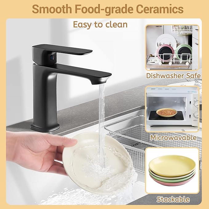 Non-Slip Cat Bowls, Ceramic Cat Food Bowl Set with Silicone Base, Cats Dishes, Cute Plates for Feeding Indoor Cats, Kitten, Small Dogs (Multi4, Shallow)