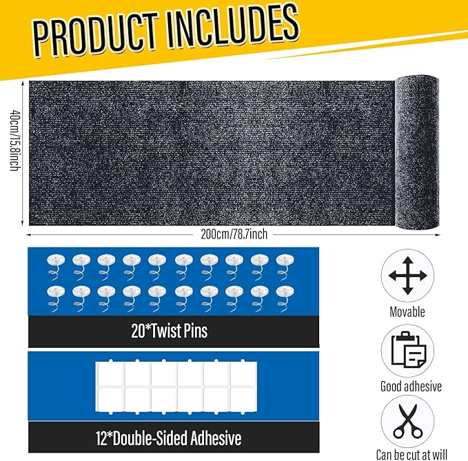 Cat Scratch Couch Furniture Protector, Adhesive Cat Scratch Pad Deterrent for Furniture, DIY Climbing Scratcher for Indoor Cats (Dark Grey, 78.7x15.8 in)