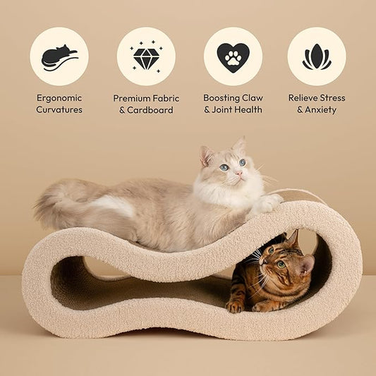 Cloud Lounge Cat Scratching Pad, Reversible Scratch Board with Natural Curves for Freestyle Scratching & Ergonomic Support, Extra Wide Cat Bed for Large Cats, Premium Cardboard & Cozy Fabric