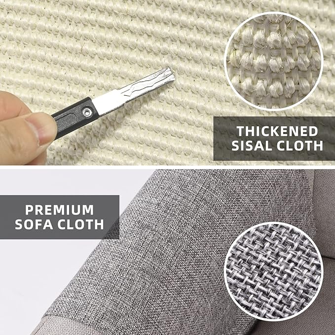 Cat Scratch Couch Protector with Natural Sisal for Protecting Couch Sofa Chair Furniture19.7’’W*23.6’’W(Light Grey/Left Hand)