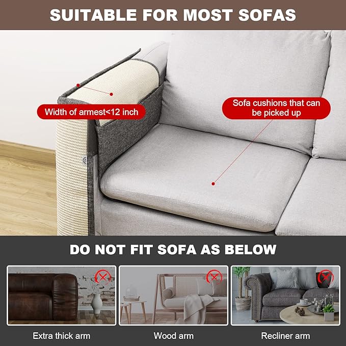 Upgraded Cat Scratch Sisal Sofa Protector,Furniture Couch Protector from Cat Scratching with Natural Sisal Full Cover 27.5''L*19.7''W(Right Hand)