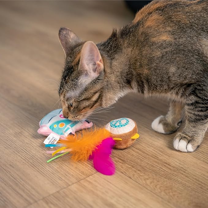 Catstages Festival 3 Pack Interactive Catnip Cat Toys with Crinkle Sounds, Flinger, & Feathers for Play, Batting & Chasing