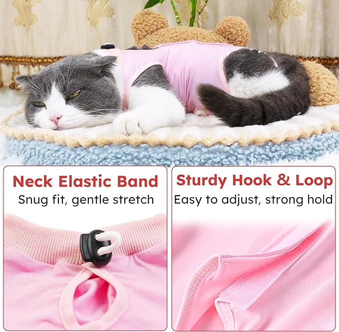 Cat Recovery Suit for Spay Abdominal Wounds, Kitten Onesie Bodysuit for Cats After Surgery, Cat Surgery Recovery Suit Female Cone of Shame Alternative for Cats Anti Licking (Pink,M)
