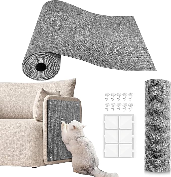 Cat Scratch Couch Furniture Protector, Adhesive Cat Scratch Pad Deterrent for Furniture, DIY Climbing Scratcher for Indoor Cats (Light Grey, 39.3x15.8 in)