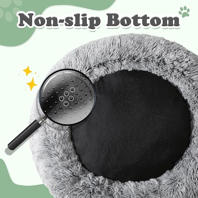 JOLLYVOGUE Dog & Cat Bed, Calming Anti-Anxiety Pet Bed for Small Dogs, Fluffy Donut Cushion for Small and Medium Pets (20")