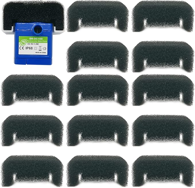 12 Pack Cat Water Fountain Sponge Filters, Replacement Foam Filters for 67oz/2L Pet Fountain 81oz/2.4L Stainless Steel Dog Drinking Fountain(Pump Not Included)