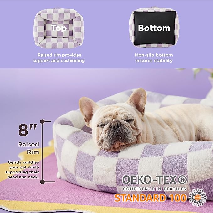 Lesure Cute Dog Bed for Medium Dogs - Washable Pet Beds,Cozy Rectangle Orthopedic Sofa with Jacquard Shaggy Plush & Anti Slip Bottom,30x24x8inches