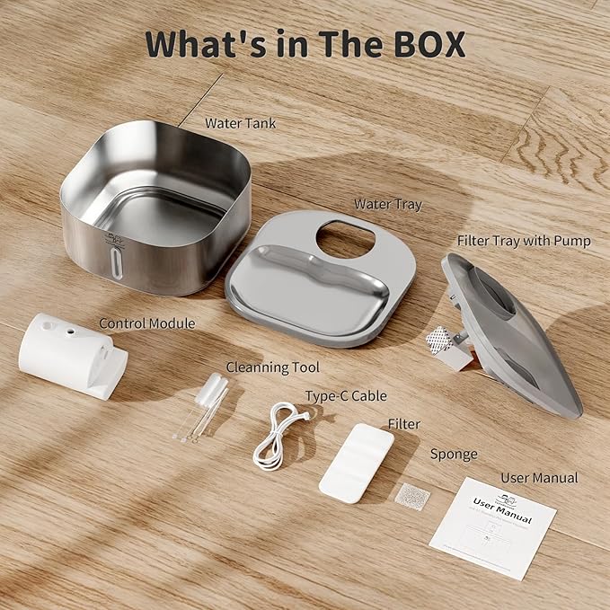 Cordless Cat Water Fountain Stainless Steel: 108 oz/3.2L Water Fountain for Cats Dogs Indoor - Battery Operated Pet Water Fountain Rechargeable - Automatic Cat Water Dispenser with Motion Sensor