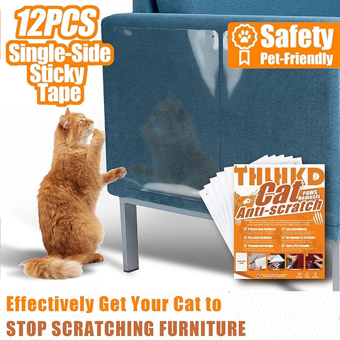 Cat Scratch Furniture Protector: 12 Pcs Couch Protectors Tape from Cats Claws Scratching Single Sided Clear Sticky Sheets Proof Clawing Sofa Corner Protection Cover Anti Scratch for Furniture