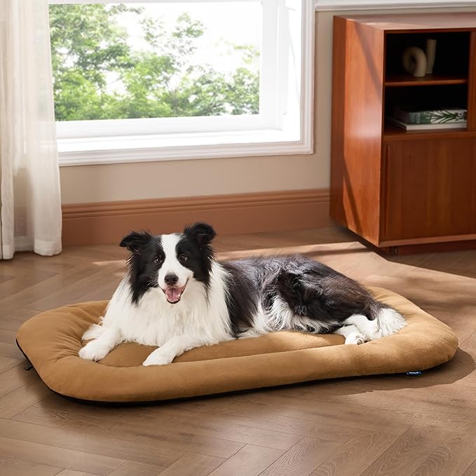 Bedsure Washable Dog Crate Pad for Extra Large Dogs, Anti-Slip Puppy Kennel Dog Bed for Crate - Ultra Soft Fleece Flat Thin Pet Mat (Not Chew Proof), Brown XL 41"x27"