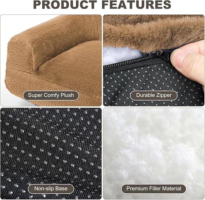 Cat Couch Bed - Cat Bed for Indoor Cats, Calming Pet Sofa Puppy Sleeping Bed with Removable Washable Cover, Cute Dog Couch and Kitty Lounge Chair for 12lbs Cats & Small Dogs(Brown)