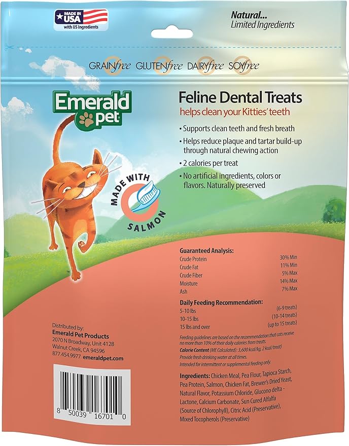 Feline Dental Treats — Tasty and Crunchy Cat Dental Treats Grain Free — Natural Dental Treats to Clean Cat Teeth, Freshen Breath, Reduce Plaque and Tartar Buildup — Salmon Treats, 32 oz (32 oz)