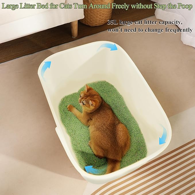 Vealind Large High Sided Cat Litter Box Extra Deep Cats Tray for Multi Cats Household, High Wall Cat Litter Tray Anti-Splashing Kitty Litter Box (White)