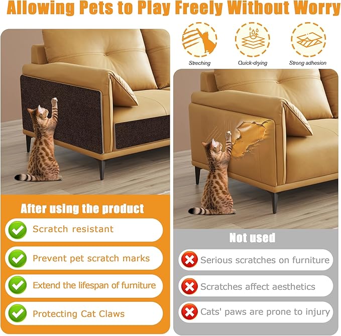 cat Scratching mat Self-Adhesive, Trimmable Furniture Protector for Couch, Sofa, Wall & Cat Trees - Durable Scratch Pad with Nano Tape, DIY Climbing Carpet for Indoor Cats (Brown, 23.6"x15.8")