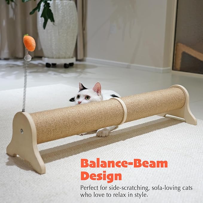 PETKARAY Horizontal Scratching Post, 30" Sisal Cat Scratch Post, Large Cat Scratcher with Spring Toy, Protect Furniture for Indoor Kitten