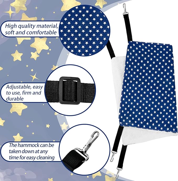 2 Pieces Reversible Cat Hanging Hammock Soft Breathable Pet Cage Hammock with Adjustable Straps and Metal Hooks Double Sided Hanging Bed for Small Dogs Rabbits(Pentagram,M)