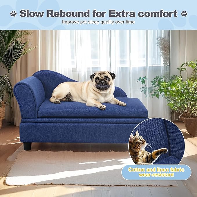 30" L Pet Sofa with Hidden Storage 30lbs, Dog Couch for Small-Sized Dogs and Cats, Soft Tufted Cushion, Blue