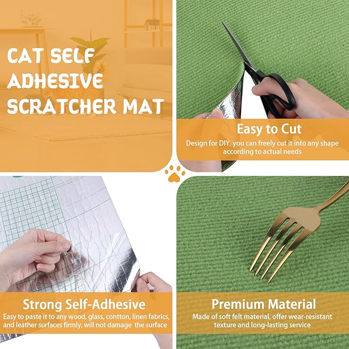 Climbing Cat Scratcher Mat Trimmable Cat Scratching Post Carpet 78.7’’x15.8’’ Self Adhesive Carpet Mat Pad Replacement for Cat Tree Shelves Post Couch Wall Furniture Steps DIY Protector (Green)