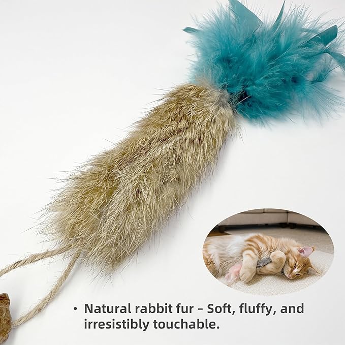 3 Pack Rabbit Fur Catnip Toys with Feathers – Interactive Carrot Cat Toys with Galls Fruit for Indoor Cats and Kittens