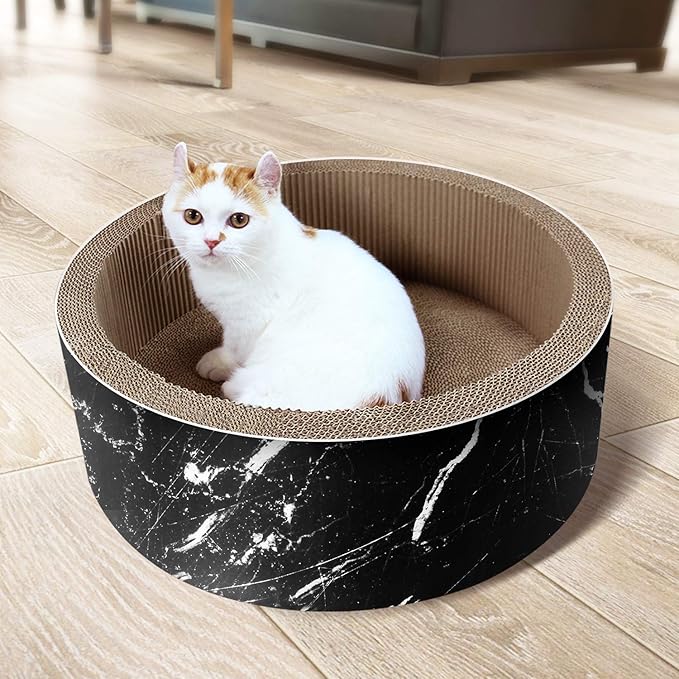 Cat Scratcher Post & Board, Round Cat Scratching Lounge Bed, Durable Pad Prevents Furniture Damage, 17.32'' x 17.32''x 6.11''