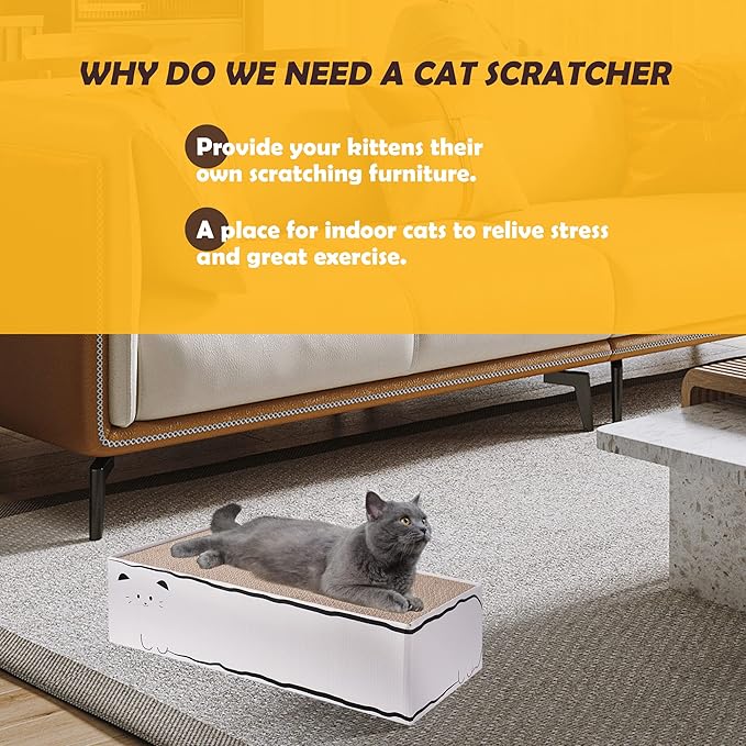 Cat Scratcher, 17.3"L x 7.9"W x 4.7"H, Reversible Design for Double Service Life