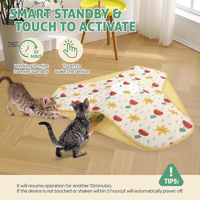 Interactive Cat Toys, Durable Stable Base Touch Activated Kitten Toy, Rechargeable Hide and Seek Cat Toys, Waving Concealed Feather Exercise Toy for Indoor Bored Cats/Kitten