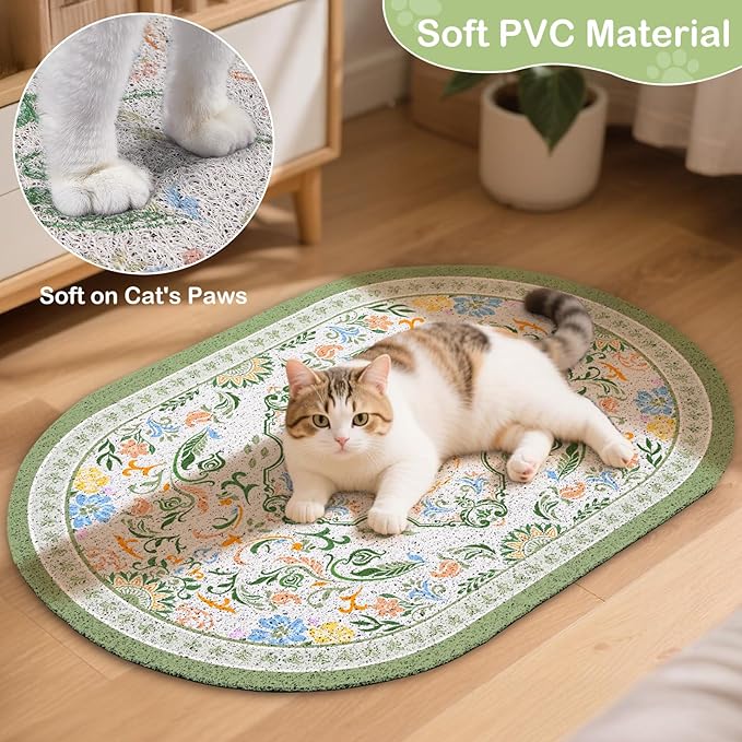 Bienbee Cat Litter Mat, 33" x 22" Large Size Litter Box Mat Rug with Non-Slip Bottom, Easy to Clean Cat Supplies Essentials for Indoor Kitty Kitten Floor,Bean-Green L