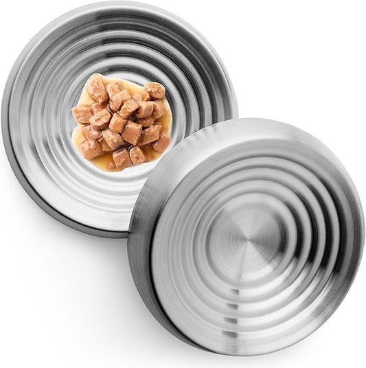 CatGuru Cat Bowls, Whisker Friendly Cat Food Bowl for Indoor Cats, Reliefs Whisker Fatigue, Wide Pet Bowl, Non Slip Pet Feeding Bowls, Shallow Kitten Dish (Set of 2, Stainless Steel)