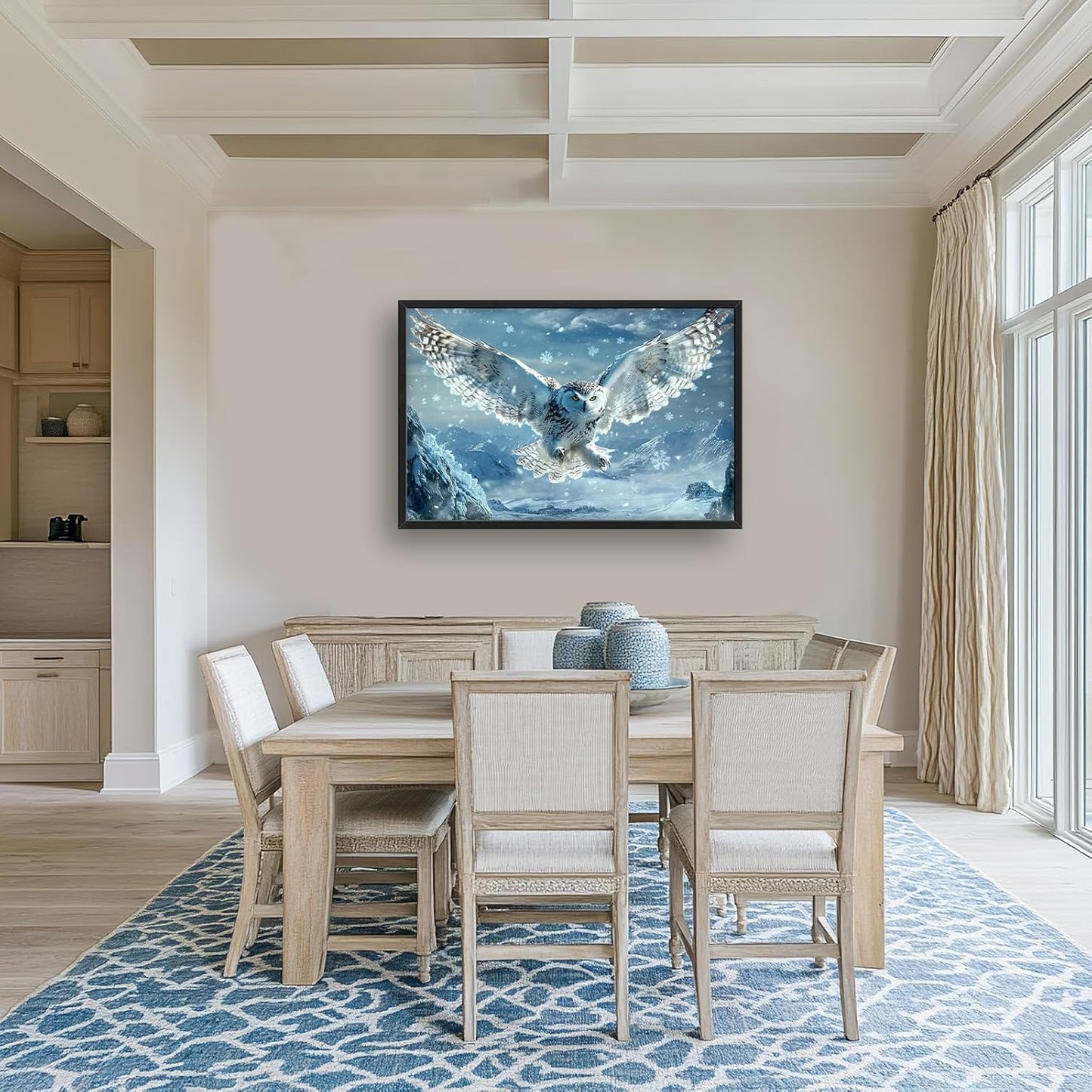 Framed Large Snowy Owl Wall Art for Living Room, Oversized Snowy Mountain Wall Decor Landscape Canvas Painting Modern Artwork Home Decoration for Living Room Bedroom Office 36"x24"