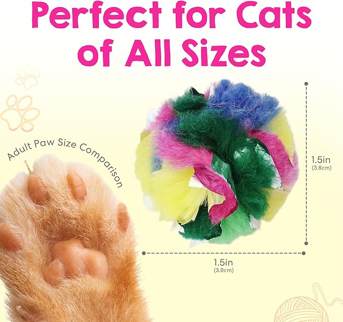 Cat Crinkle Ball Toy – 12-Pack of 1.5" Soft, Lightweight Kitten and Cat Toys – Sparkly, Crinkly, Durable, Safe and Interactive for Indoor Play, Batting, Chasing, Fetch, Training and Daily Exercise