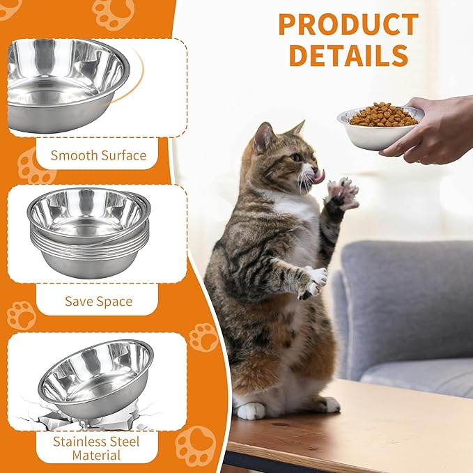 8pcs Stainless Steel Cat Bowls for Indoor Cats, 5.6" Metal Puppy Bowls Small Dog Water Bowl, 13 OZ Kitten Food Bowl Shallow Pet Bowls, Easy to Clean Cat Dishes for Food and Water