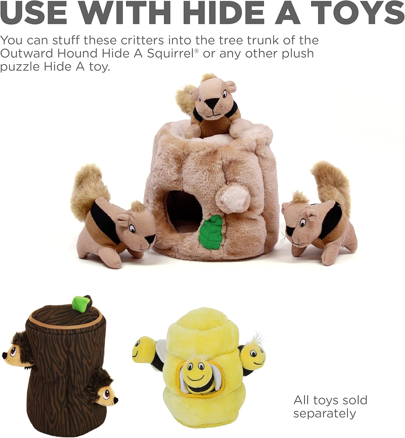 Outward Hound Nina Ottosson Plush Replacement Chipmunk Toys for Snuffle N' Treat Dog Ball Puzzle - 3 Pack