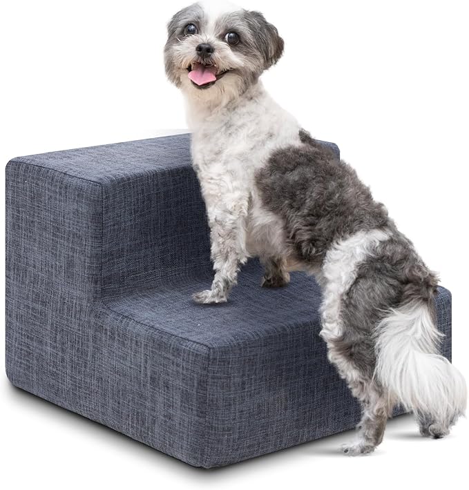 Best Pet Supplies Dog Stairs & Steps - Foam Steps for Small Dogs & Cats, Non-Slip Indoor Balanced Pet Step Support, Dog Ramp, No Assembly, Dark Gray Linen, 2-Step (12-inch Height)
