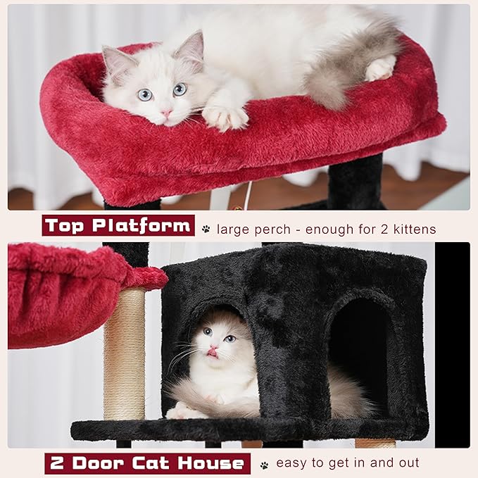 Cat Tree, Cat Tower for Indoor Cats, 43.3 inch Gothic Cat Tree Tower with Sturdy Steel Tube, Hammock, Cat Condo for Small Cats and Kittens, Scratching Post, Black and red GCT004SBR