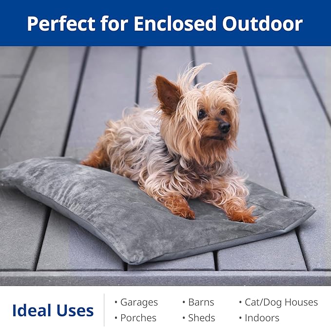 Outdoor Heated Dog Bed, Soft Pet Heating Pad with Steel-Wrapped Cord, Outside Pet Warmer for Feral Cats and Dogs, 35.4" x 23.6", 80 Watts