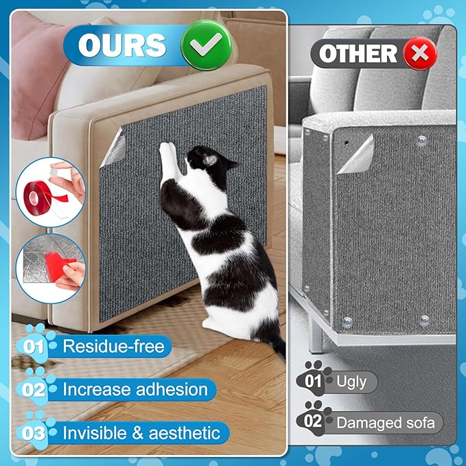 196.8x15.8 Cat Wall Scratcher Mat with Nano Tape,Anti Cats Scratch Furniture Couch Carpet Corner Protector for Indoor,Trimmable Cat Scratching Pad Board Sofa Replacement