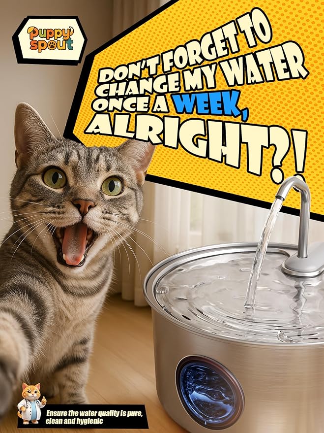 Cat Water Fountain Stainless Steel - 108oz/3.2L Automatic Cat Water Fountain for Drinking with 10PCS Filters, Metal Pet Water Fountain Water Dispenser for Cats, Dogs, Multiple Pets