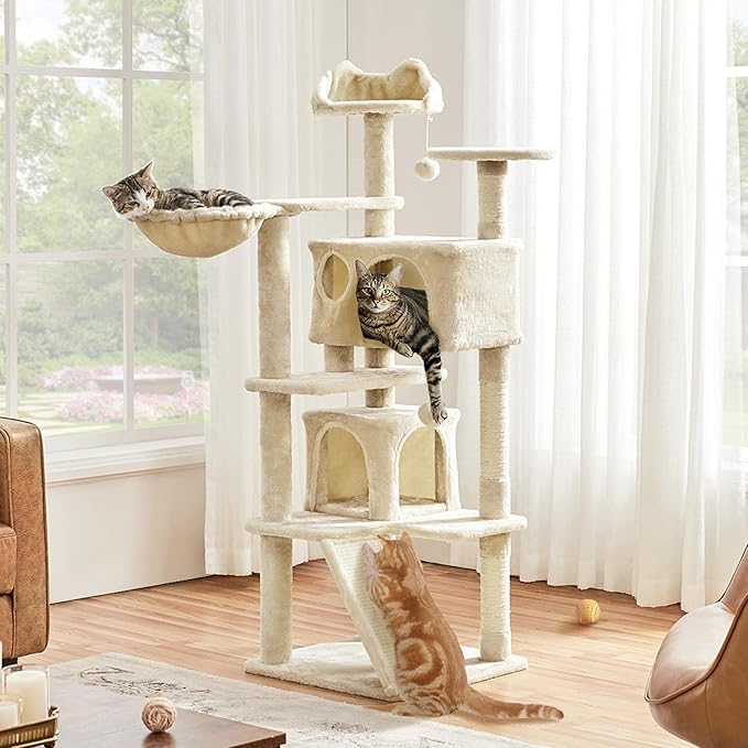 Topeakmart 57 inches Multi-Level Cat Tree Cat Condo with Scratching Posts Kittens Activity Tower Pet Play House Furniture