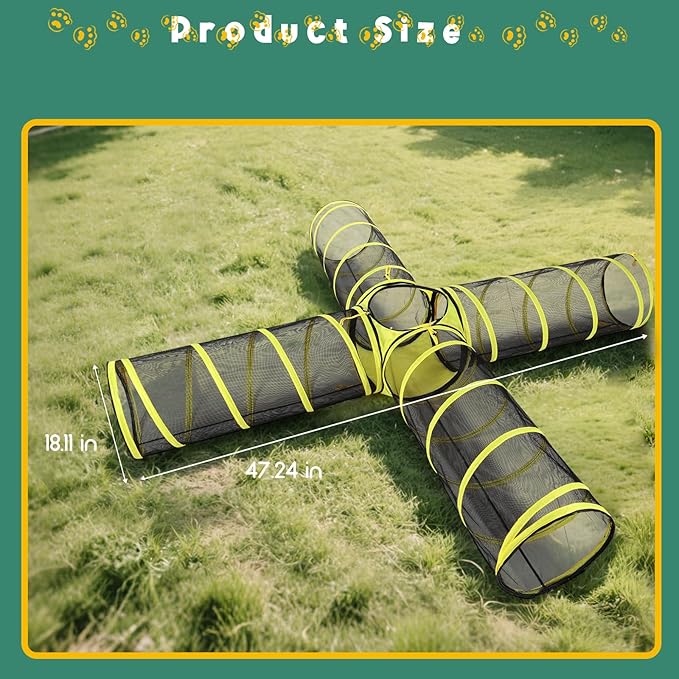 4-Way Cat Tunnel with Central Cube – Portable Mesh Playhouse for Indoor & Outdoor Use – Tent for Cats, Rabbits, and Small Pets
