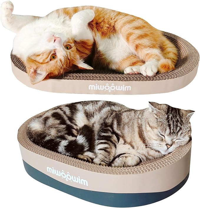 3PSC Cat Scratcher Cardboard, Oval Cat Scratch Pad Bowl Nest for Indoor Cats, Round Cat Scratching Board Corrugated Lounge Cat Bed, Furniture Protector for Couch