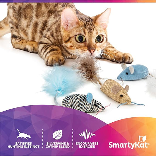 Instincts by SmartyKat 3-Pack Catnip Caravan Mice Plush Cat Toys, Contains Catnip & Silvervine - Multicolor, 3-Pack