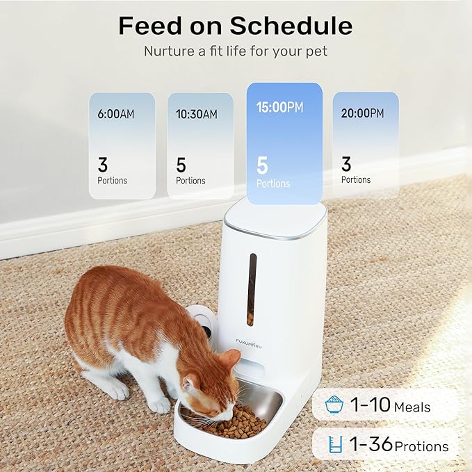 FUKUMARU Automatic Cat Feeder with Rotating Camera,1080P HD Video with Night Vision, 5G WiFi APP Control Pet Feeder, 2-Way Audio, Low Food, Motion & Sound Alerts