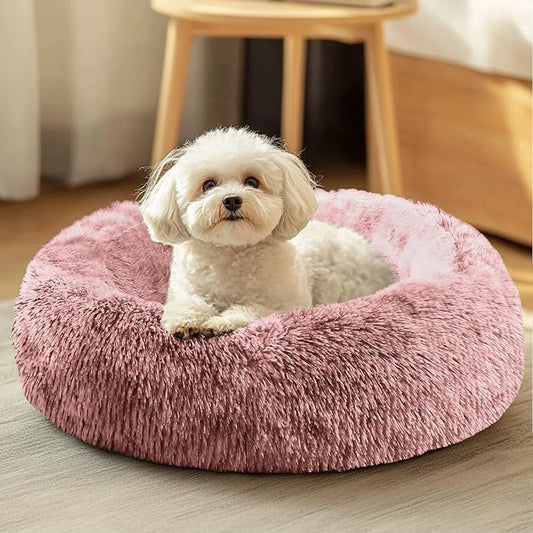 JOLLYVOGUE Dog & Cat Bed, Calming Anti-Anxiety Pet Bed for Small Dogs, Fluffy Donut Cushion for Small and Medium Pets (23")