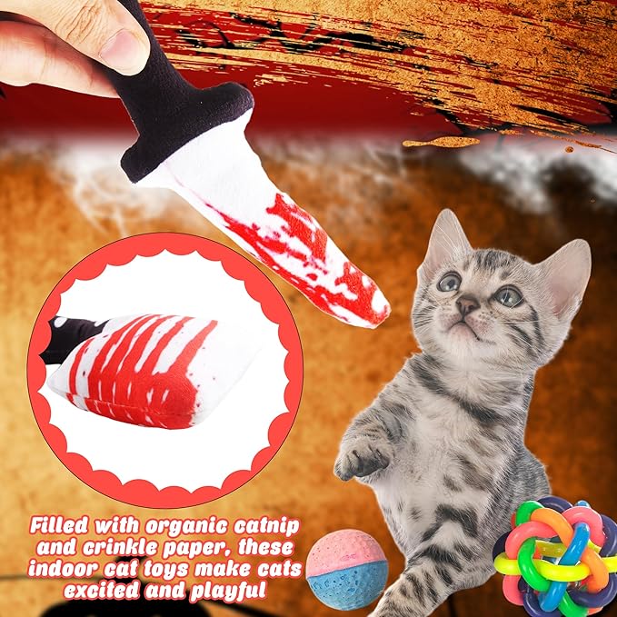10 Pcs Knife Cat Toys Halloween Horror Cat Chew Toys Knife Shaped Catnip Toy for Halloween Cats Indoor Exercise Play Boredom Relief, 8 Styles