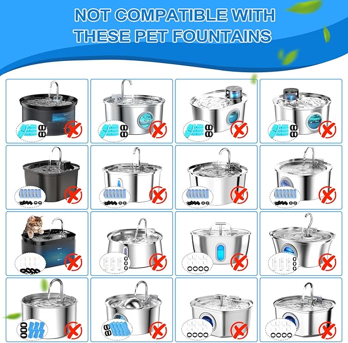 Cat Water Fountain Filters, 40 Pack Cat Replacement Filters for Stainless Steel 108oz/3.2L& 67oz/2L adjustable Flow Pet Water, Dog Fountain Filter（20 + 20 Pack)