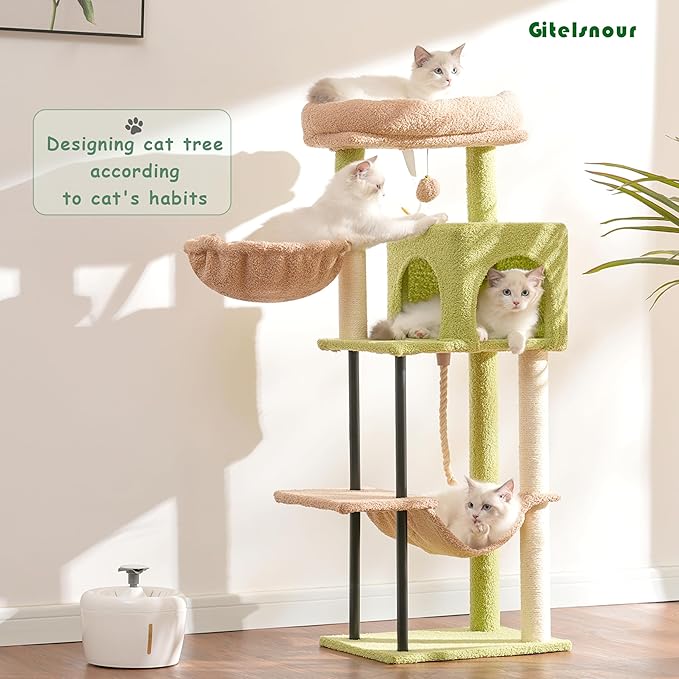Cat Tree, Cat Tower for Indoor Cats, 43.3 inch Cactus Cat Tree Tower with Sturdy Steel Tube, Hammock, Cat Condo for Small Cats and Kittens, Scratching Post, GCT004SGY